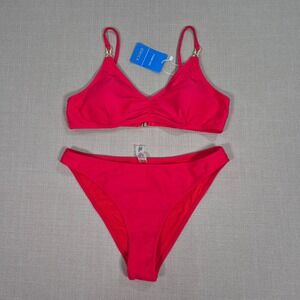 Owica Womens Red Two Piece Bikini Set Gold Hardware Size L New With Tags